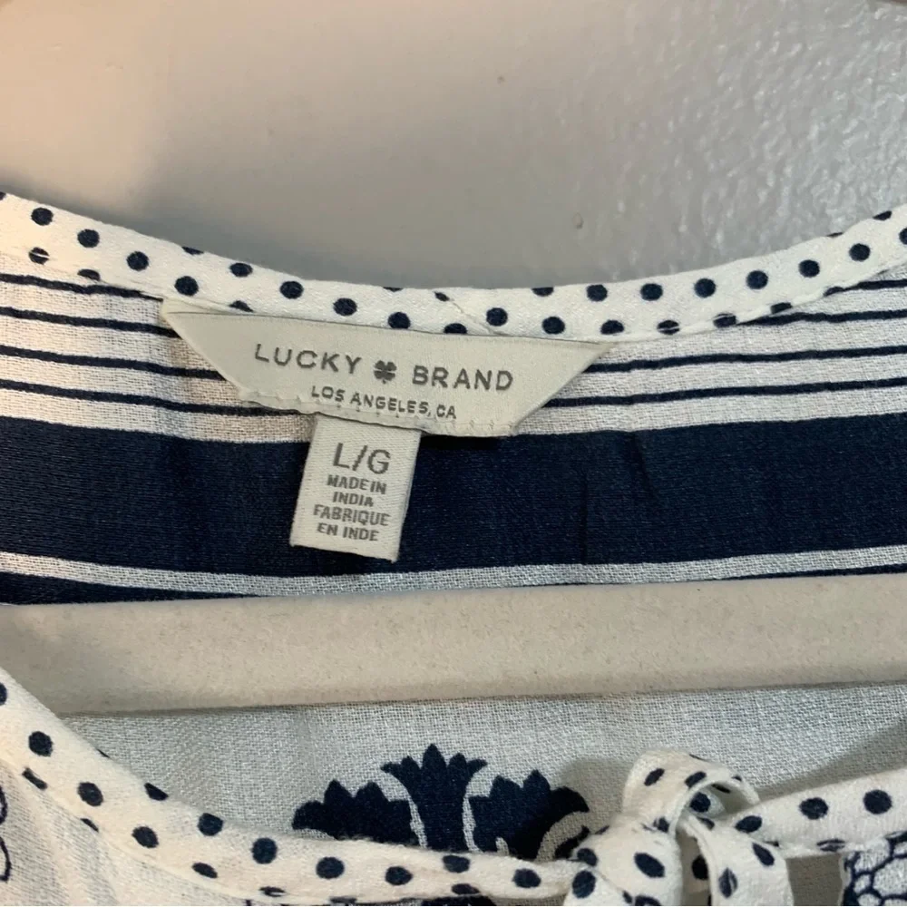 Lucky Brand‎ blue and white polka dot sleeveless maxi dress. Size L